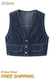 Znbbw TRAF Women Sexy Tanks Women Tops Striped Camis Sleeveless Female Tank Back With Zipper Tops