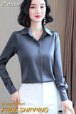 Znbbw Woman Blouses 2023 Office Lady Simplicity Hidden Breasted Silk Satin Shirts For Women Basic Clothing Female Casual Tops