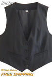 Znbbw TRAF Women V Neck Single Breasted Short Vest Office Lady Sleeveless Chic White Suit Business Slim Waistcoat Tops