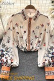 Znbbw Korean version niche loose design ethnic style printed long-sleeved sunscreen puff-sleeve shirt tops female D0874