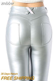 znbbw PU Faux Leather Pants Women Elastic Waist Hip Push Up Black Sexy Female Leggings Jegging Casual Blue Skinny Pencil Pants