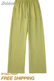 Znbbw TRAF Women Chic Side Pockets Loose Wide Leg Pants Vintage High Elastic Waist Drawstring Female Trousers Mujer