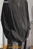Znbbw T Shirts for Men 3d Folds O-Neck Loose Long Sleeve Spring Korean Fashion T Shirt Oversized All-match Tops Men Clothing