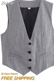 Znbbw TRAF Women V Neck Single Breasted Short Vest Office Lady Sleeveless Chic White Suit Business Slim Waistcoat Tops
