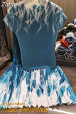 Znbbw Pleated Suit Women 2023 Summer Gradient Color Printed Stretchy Pullover Top and High Waist Pleated Skirt Two-Piece Set