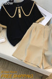 znbbw Summer Casual Patchwork Two-piece Set Women Short Sleeve Peter pan Collar Top + Shorts Vintage 2 Piece Shorts Set Outfits