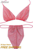 Znbbw Bling Rhinestones Fishnet Bikini Women Halter Bra Sexy Panty 2 Piece Outfits Lady Lingerie Set Sexy Swimwear Women