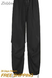 Znbbw Women Baggy Hippie Trousers Loose White Low Waist Wide Leg Sweatpants Streetwear Vintage Drawstring 2023 Fashion Y2K Cargo Pants