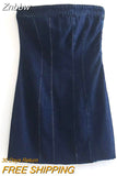 Znbbw TRAF Blue Dress for Women 2023 Summer Denim Strapless Tube Top Dress Sexy Solid High Street Chest Wrapping Dresses
