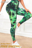 Znbbw Waist Sports Leggings Printed Gym Tights Summer Woman Running Pants Booty Lifting Leggings Tie Dye Push Up Legging