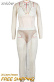 znbbw Sexy Halter Mesh Backless Camisole 2 Two Piece Skirt Set Club For Women 2023 Summer White Kint See Through Bodycon set