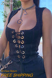 Znbbw Tank Tops Sexy Crop Top Bow Bandage Women Fashion Slim Laceup Skinny Hollow Out Solid Vacation Streetwear Cowboy