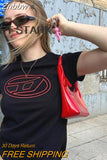 Znbbw Women Vintage Goth Crop Top Punk Streetwear Slim Aesthetic Print Graphic Grunge Crop T-Shirt Emo Girls Baby Tee Y2k Clothes