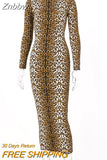 Znbbw print long sleeve slim bodycon sexy dress 2023 autumn winter women streetwear party festival dresses outfits