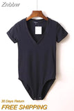 Znbbw Summer New Solid Color Sexy Big V-neck Slim Fashion Slimming One-Piece Short-Sleeved Top Women One-Piece Shirt Dropshipping