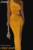 Znbbw One Shoulder Hollow Out High Split Midi Dress For Women Robe Elegant Sleeveless Backless Sexy Party Long Dress Vestido