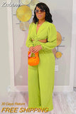 Znbbw Sexy Hollow Out Pleated Jumpsuit Fashion V-neck Long Sleeve Wide Leg Trousers Rompers 2023 Spring Female Elegant Outfit