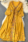 Znbbw Summer Ethnic Style Waist Slim Embroidery V-neck Dress Female Black Seaside Holiday Bohemian Vestidos Women D1491