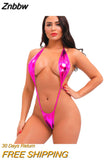 Znbbw bikini swimwear women swimsuit one piece biquini bikinis Patent leather Halter String Lace adjustable Large size Thong spa 0410