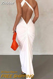 Znbbw Sexy Backless Maxi Dress For Women Robe Winter New Off-shoulder Sleeveless Bodycon Ruched Long Dress Vestido