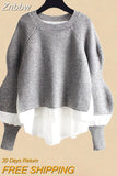 Znbbw Women Spring Autumn Two Pieces Sets Korean Long Sleeve Pullover Knitted Sweater And Pleated skirt Long Suit