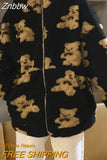 Znbbw New Cartoon Bear Lamb Zip Up Hoodie Women Hooded Coat Casual Oversized Sweatshirt Tops Female Hoodie Jacket Cute Teddy Coat