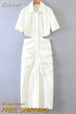 Znbbw ZBZA Women 2023 Shirt Dress Women Waist Cut-out Midi Dress Fashion Design Sexy Elegant Femme Vestidos 202307