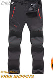 Znbbw Men's Waterproof Pants Winter Warm Camping Hiking Trekking Sport Trousers Male Casual Softshell Fleece Oversized Cargo Pants
