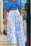 Znbbw Womens Two Piece Sets Elgant Floral Print Wide Leg Pant High Streetwear Sexy Mid Sleeve Shirt Short Puff Sleeve Printed Set