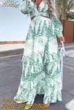 Znbbw Sexy Maxi Dress 2023 Women Club Party Long Dresses V-Neck Backless Hollow Out Lantern Floral Print Tunic Beach Cover Up
