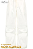 Znbbw Women Baggy Hippie Trousers Loose White Low Waist Wide Leg Sweatpants Streetwear Vintage Drawstring 2023 Fashion Y2K Cargo Pants
