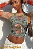 znbbw 2023 Aesthetic Print Women T Shirts Long Sleeve O Neck Y2K Summer Mesh See Through Crop Tops Sexy Skinny Casual Tee Punk 0410