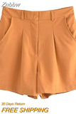 Znbbw TRAF Summer Linen Suits Women Buttons Sleeveless Thin Vest Crop Top Female Pleated Shorts Set Women 2 Piece Set