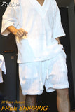 Znbbw Sweater Suits Men's Summer Loose Short Sleeve T-shirt and Pocket Shorts Shorts Two Piece Woolen Weaving Man Sets 2023 New