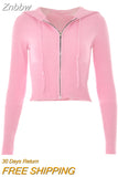 Znbbw Clothes y2k Aesthetic kintted Sweater Women Zip Up Long Sleeve Hooded Tops Preppy Style 90s Fashion Cropped Cardigan Tees