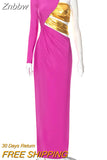 Znbbw Shoulder Long Sleeve Long Dress Women Fashion High Waist Backless Maxi Bodycon Dresses 2023 Female Evening Party Dresses