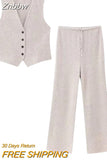 Znbbw TRAF Spring Autumn Vest Women Pants Suits Single Breasted 2piece Suits 2023 Women Casual Long Pant Suit Women Sets