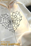 Znbbw Y2k Harajuku Men's Hoodie Halloween Hot Drill Spider Web Print Korean Sweatshirt Y2K Gothic Vintage Sweatshirt Men's Winter