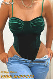Znbbw Green Velvet Bodys Sexy Outfits for Women Skinny Bodysuit Spaghetti Strap Backless Top Festival Clothing