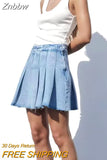 Znbbw TRAF Pleated Denim Mini Skirt Woman Solid Blue Jeans Summer Skirt For Women High Waist Sexy Short Skirts Y2k Streetwear