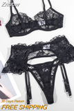 Znbbw Fancy Lace Lingerie Ruffle Garter Belt Underwear Transparent Bra And Panty Set Seamless Intimate Sensual Exotic Sets