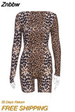Znbbw fashion women fall skinny autumn clothes leopard print striped long sleeve fitness playsuit jumpsuit bodysuit 2023