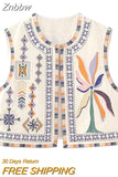 Znbbw TRAF Embroidered Vest Cardigan For Women Vintage National Style Patchwork Sleeveless Top 2023 Open Waistcoat