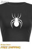 Znbbw web collection print top gothic y2k baby tee summer women's cropped top 90s retro hip hop street black o neck top women