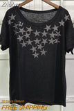 Znbbw Star Linen T-shirt Women 2023 Summer O neck Short Sleeve Casual Tee Shirt Tees and Tops Female Fashion T-Shirts Pullover