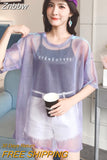Znbbw Hollow Out T Shirt Women Sexy Transparent Summer Tops Ladies Short Sleeve Loose Two set T-Shirts Women Tee Shirt