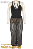 znbbw Sexy Halter Mesh Backless Camisole 2 Two Piece Skirt Set Club For Women 2023 Summer White Kint See Through Bodycon set