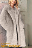Znbbw Women Elegant Winter Plush Faux Fur Overcoat Female Casual Loose Coat Jackets 2023 New Lapel Full Sleeve Fashion Coat