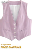 Znbbw TRAF Women V Neck Single Breasted Short Vest Office Lady Sleeveless Chic White Suit Business Slim Waistcoat Tops