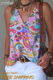 znbbw Summer Sleeveless Fashion Camis Women's Casual Loose Commute Sling Tank Tops Female Pattern Printed T-Shirts Vest Clothing